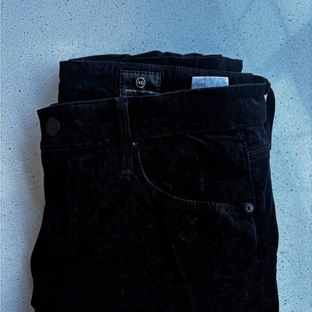 Ag Adriano Goldschmied Black Velvet Farrah High Rise Skinny Pant 29R